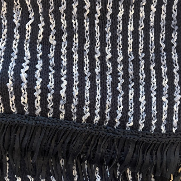 TOMMY HILFINGER Navy Frilly Knit Vest Top Striped Sleeveless Fringe - Picture 4 of 5